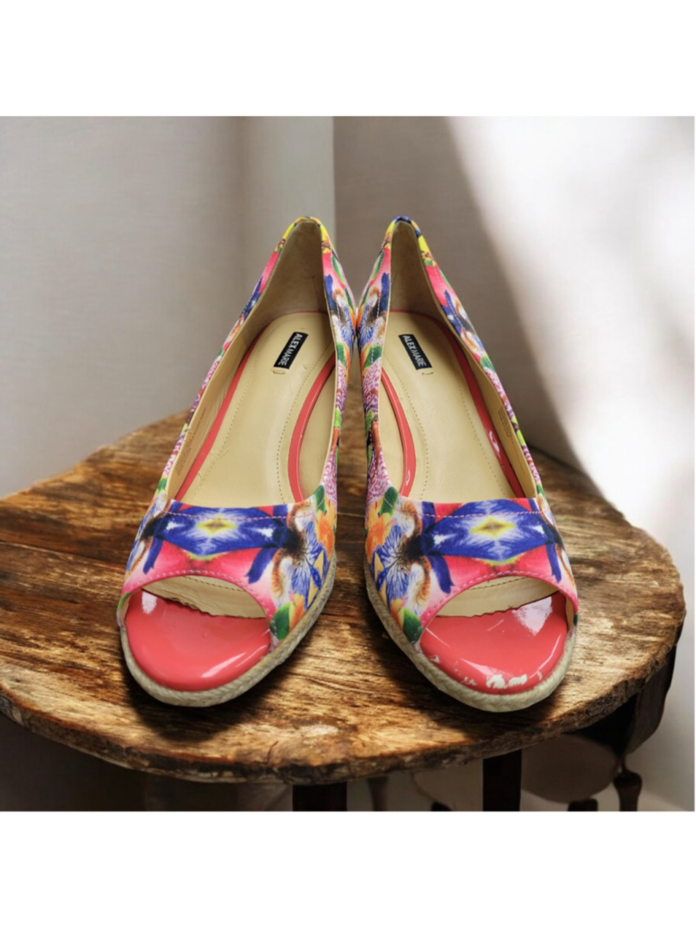 Women's Alex Marie Floral Print Peep Toe Wedge Shoes 9.5M